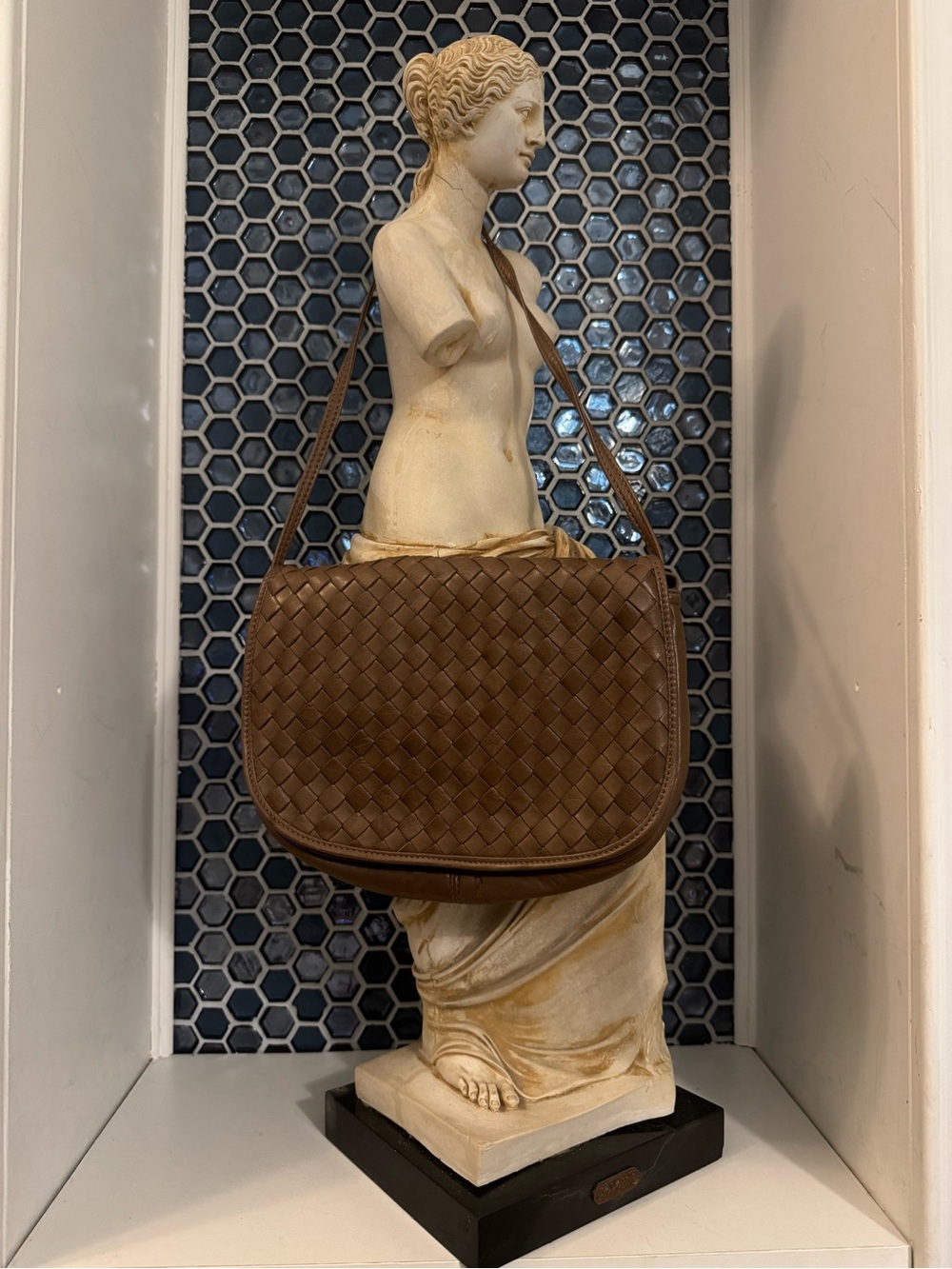 Desmo Woven Leather Crossbody Bag Made in Italy Vintage Brown Cream Beige